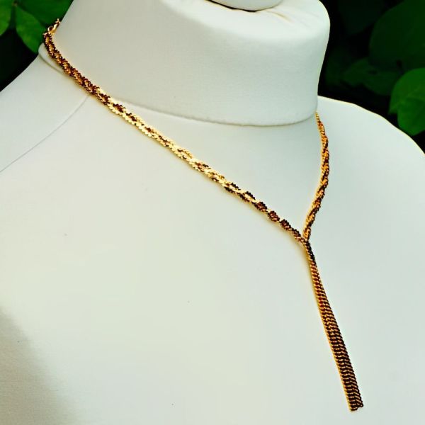 Gold Plated Plaited Serpentine Chain Tassel Necklace circa 1980s